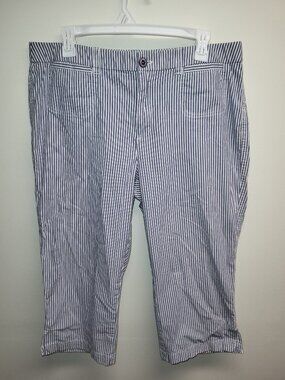 Kim Rogers Blue White Striped Capri Pants Size 14